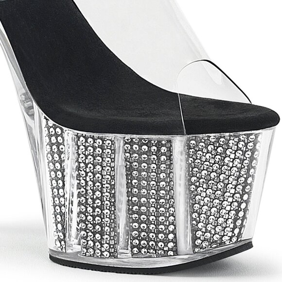 Clear Rhinestone Platform Mules with Black Footbed - Picture 3 of 5
